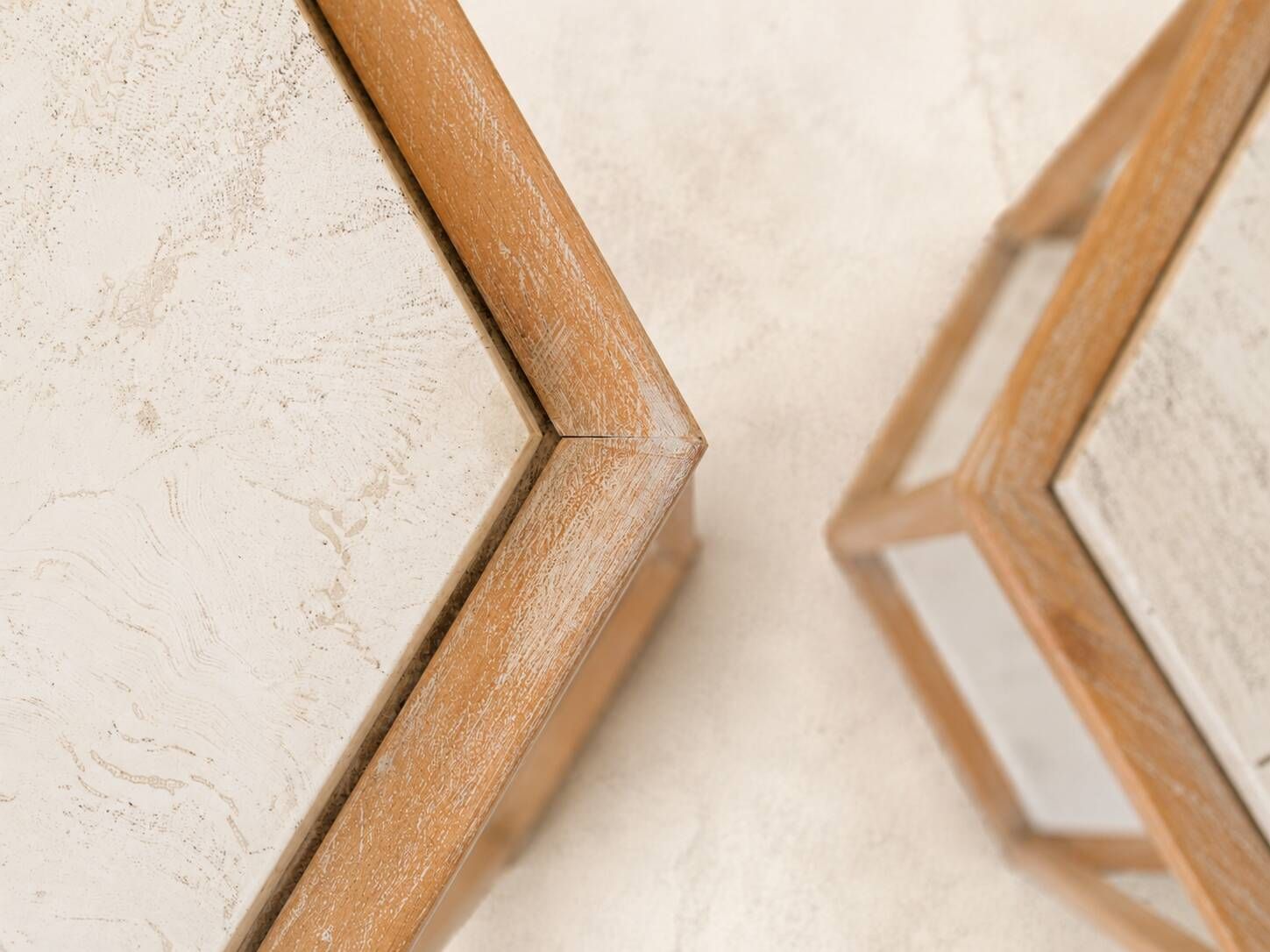 Set of 3 nesting tables in travertine and wood – Roche Bobois, 1970s