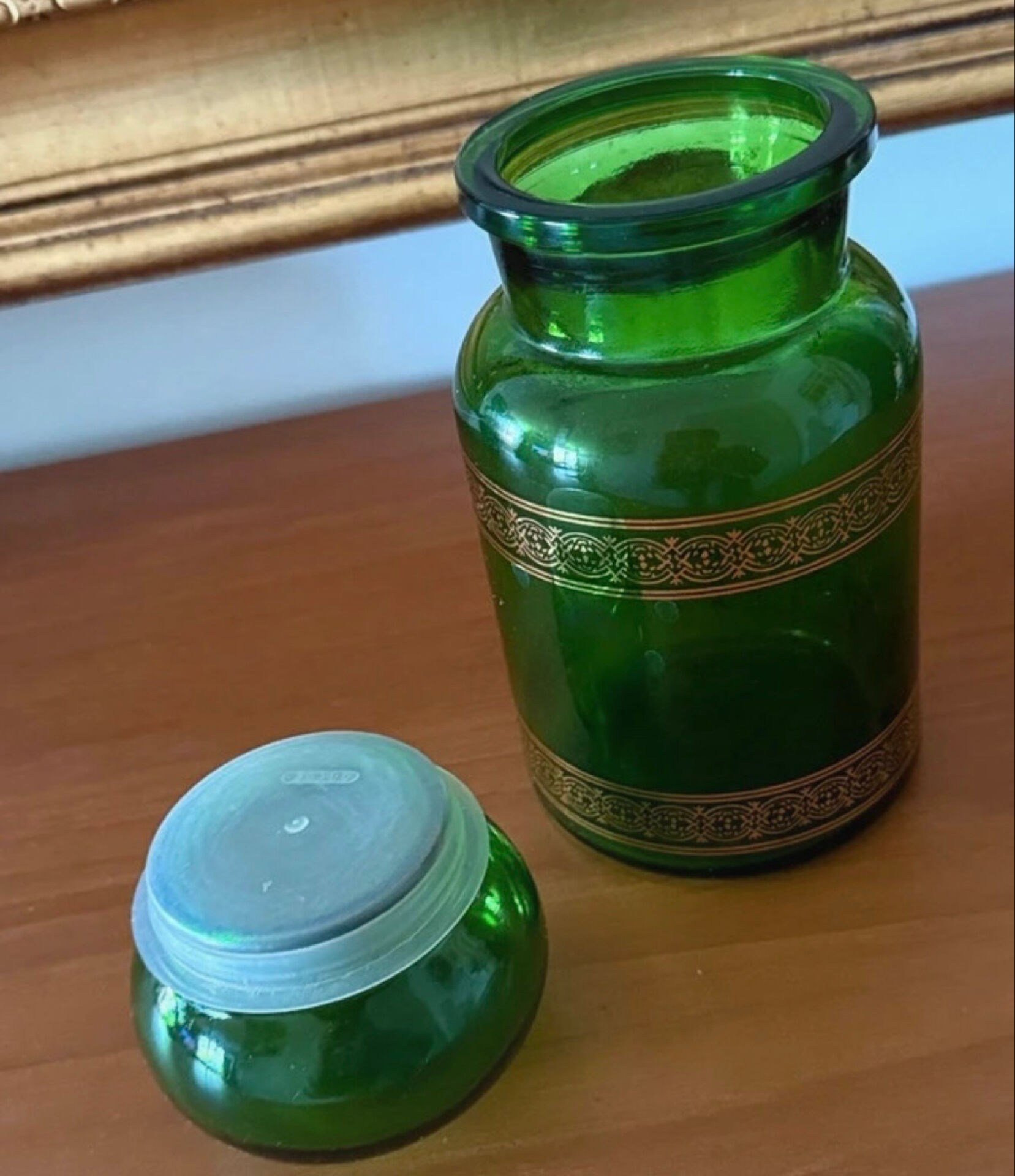 Vintage green apothecary jar