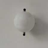 Pair of vintage wall lights, chromed metal and opaline glass, France, 1970