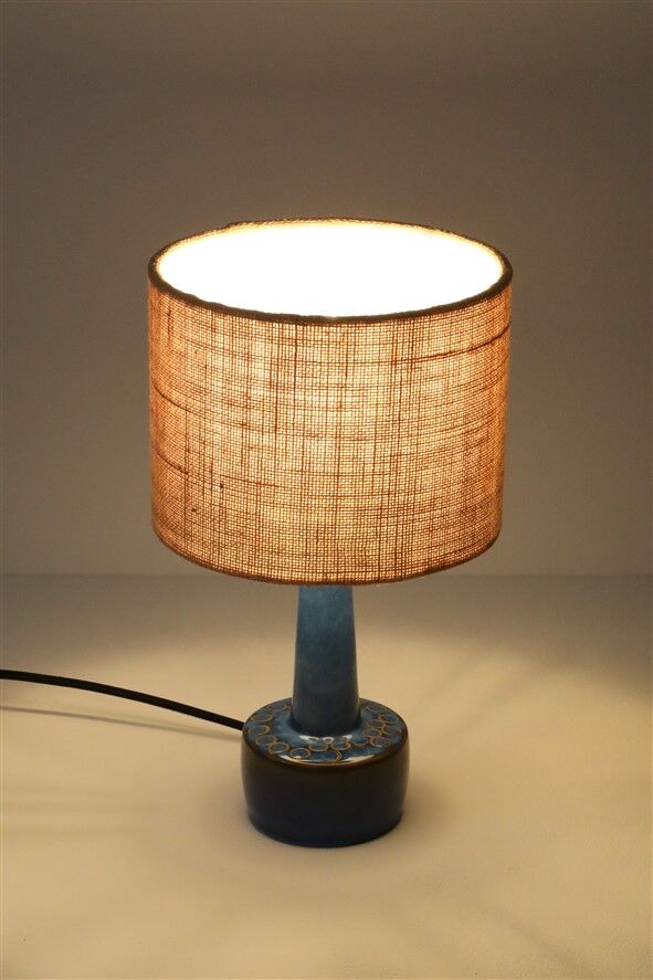 Ceramic table lamp “972” by Søholm with jute shade, mid-century Danish modern design, 1960s/1970s