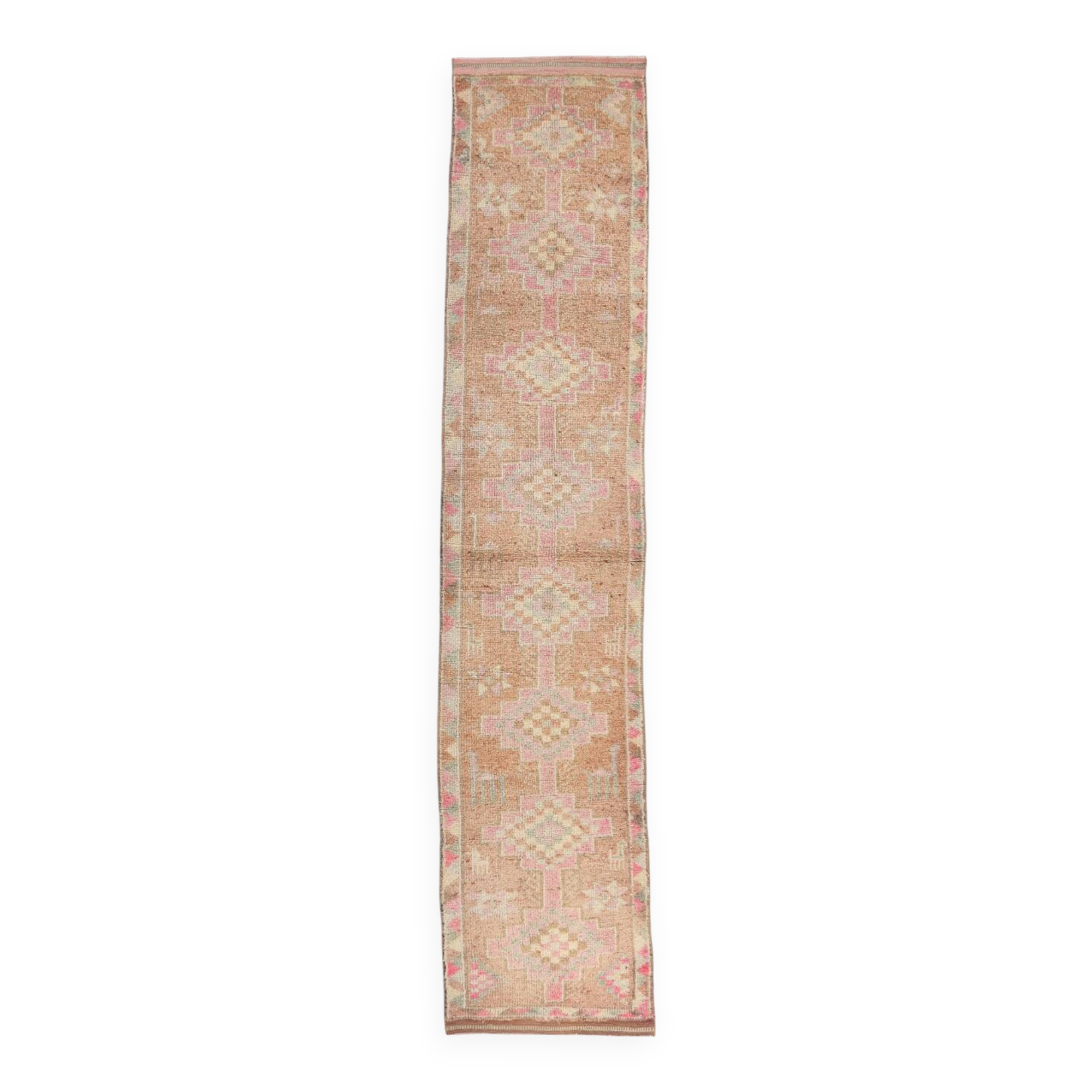 Turkish Pink & Brown Vintage Runner Rug, 78x371Cm