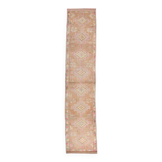 Turkish Pink & Brown Vintage Runner Rug, 78x371Cm