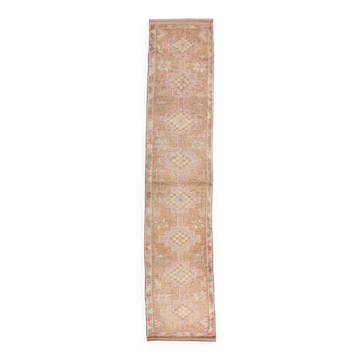 Tapis coureur vintage turc rose et marron, 78x371 cm