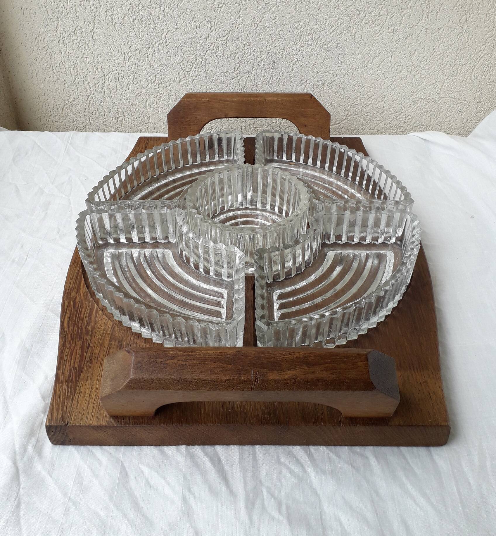 Wood and glass serving platter