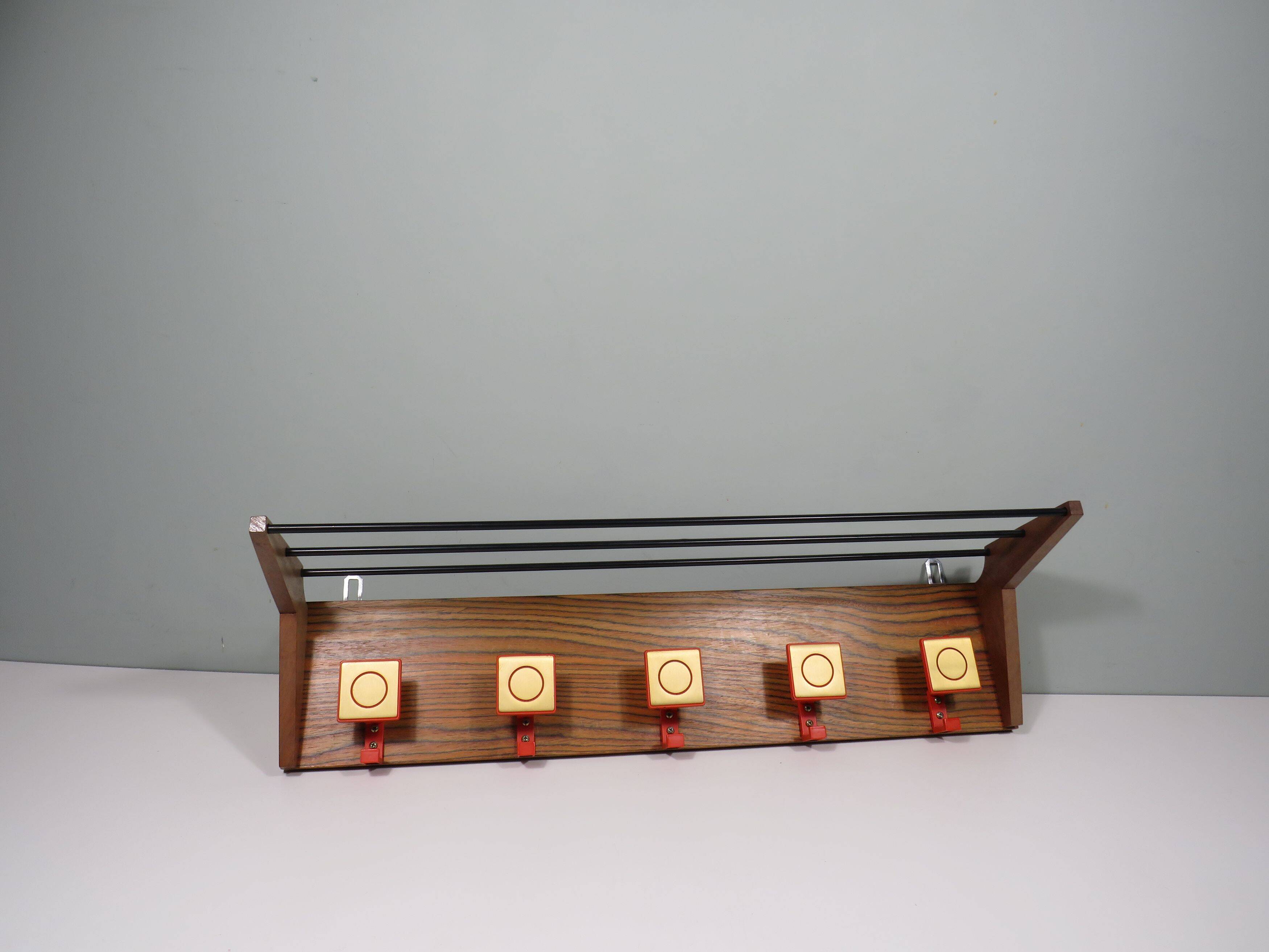 Vintage wall coat rack, 5 hooks, 1960-1970 Belgium