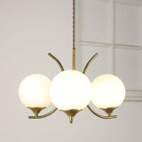 Mid century italian brass and opaline chandelier
