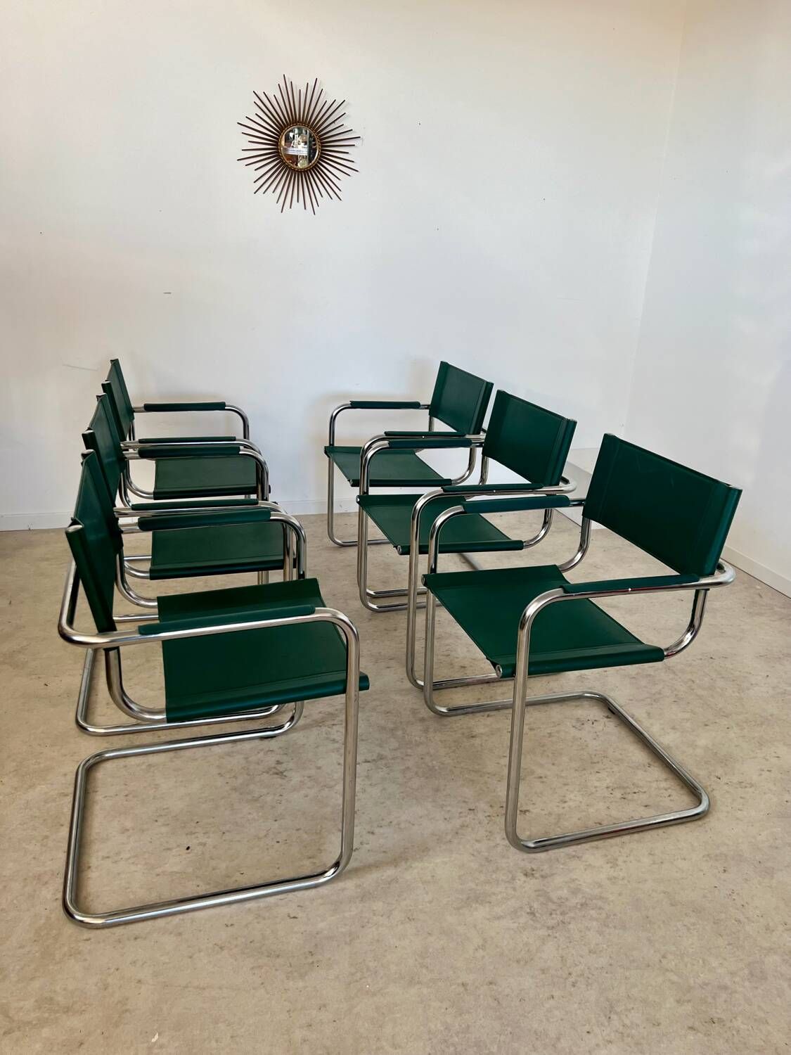 Set of 6 tubular chairs Bauhaus style design 80s/90s green