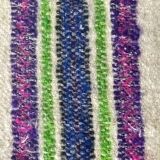 Natural white wool fluffy rug with colourful stripes, Romanian handwoven carpet