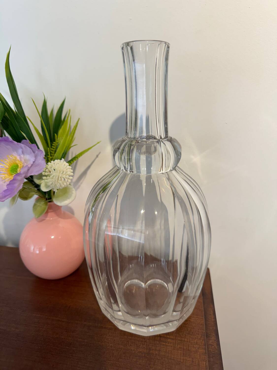 Pair of antique moulded crystal decanters (Baccarat style)