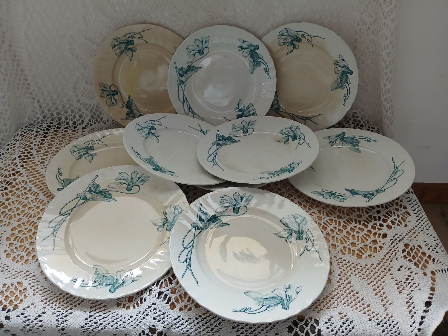 10 antique ironstone dinner plates