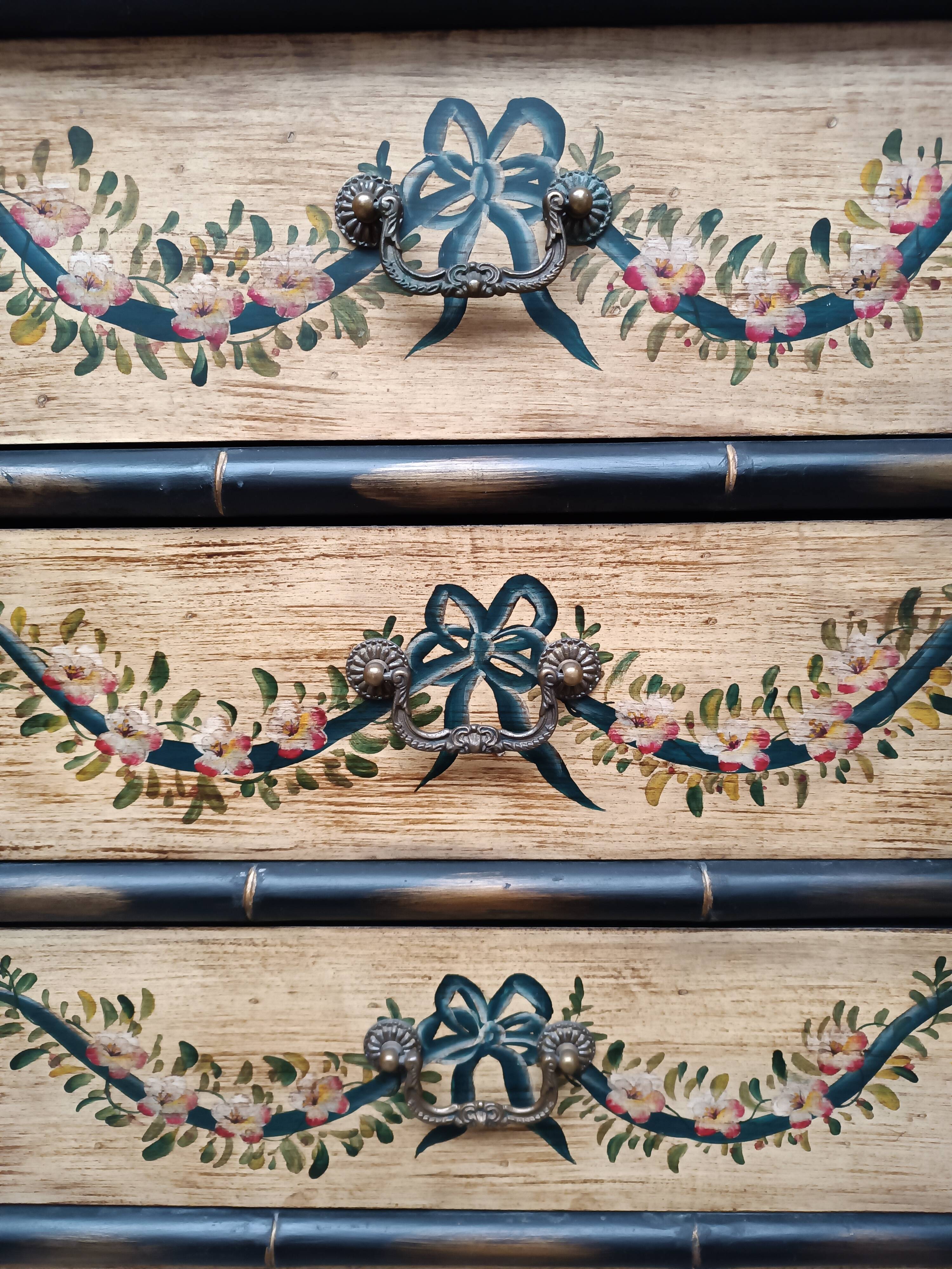 Venetian-style painted wood and bamboo chest of drawers