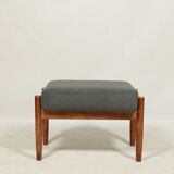 Footrest in vintage style, wooden pouffe, corduroy fabric , Graphite upholstery
