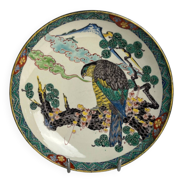 Japon, plat porcelaine fours de Kutani décor au rapace XIXème