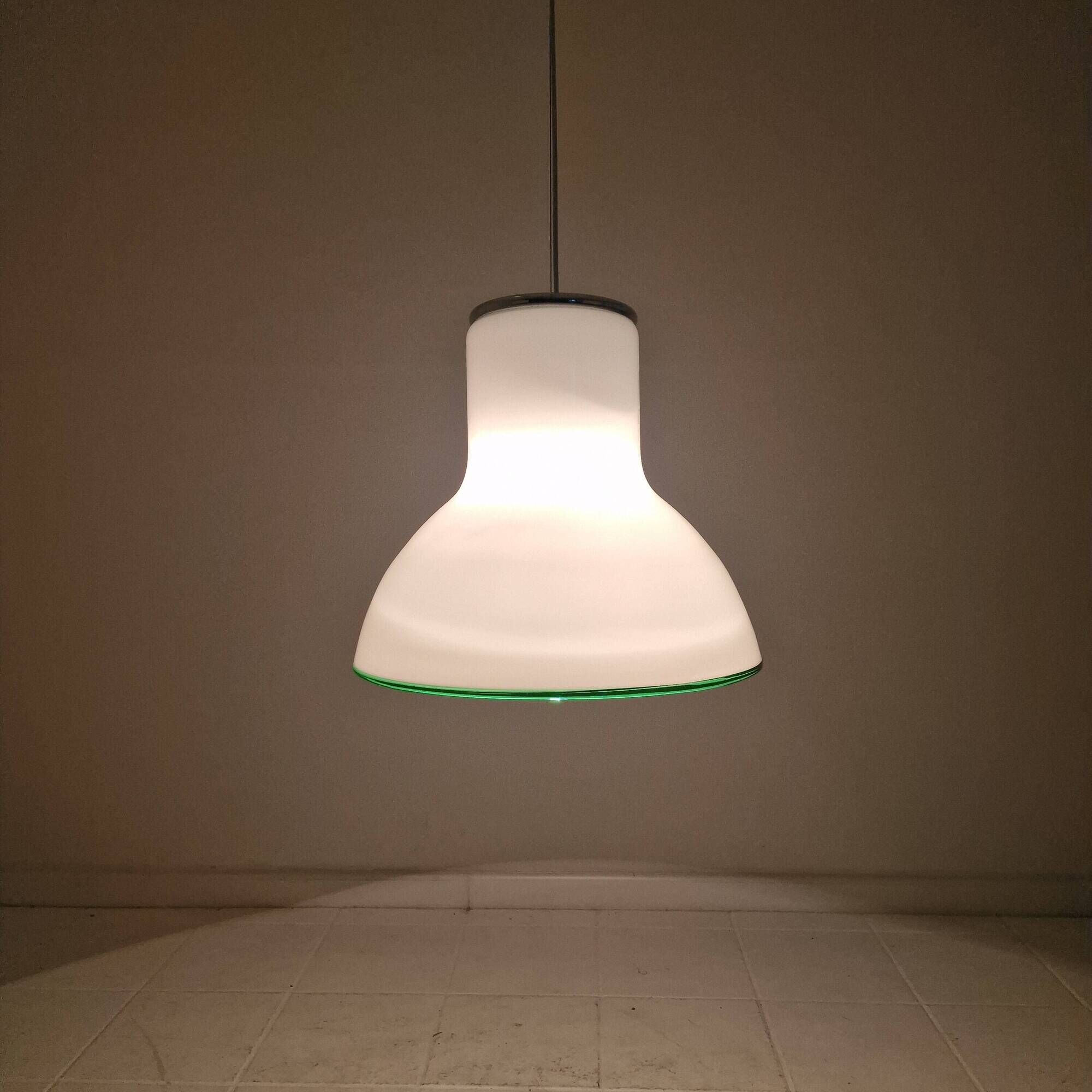 Large Italian Murano Cased Glass Pendant Light with Green Trim, 1970's