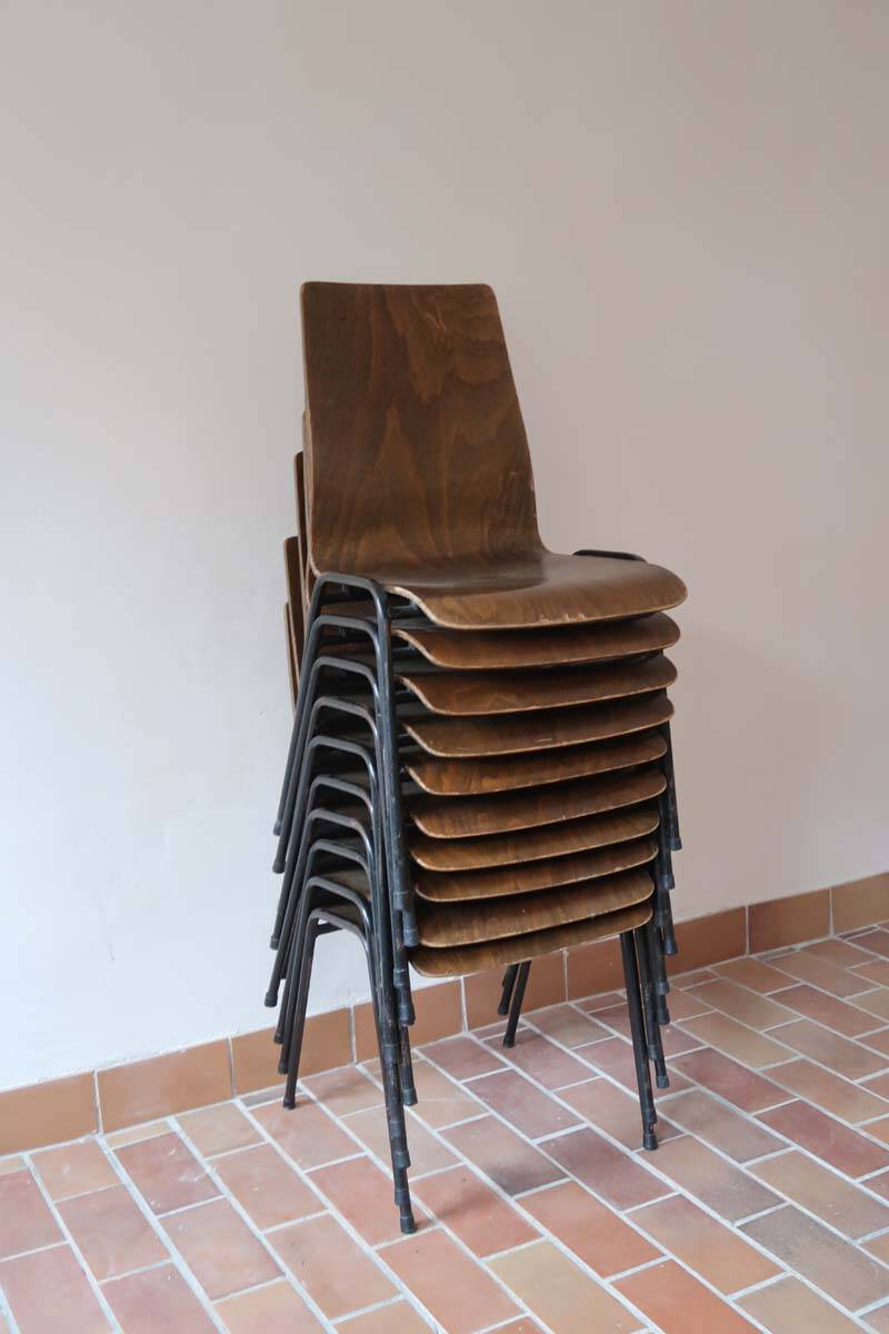 set of 10 vintage stackable chairs