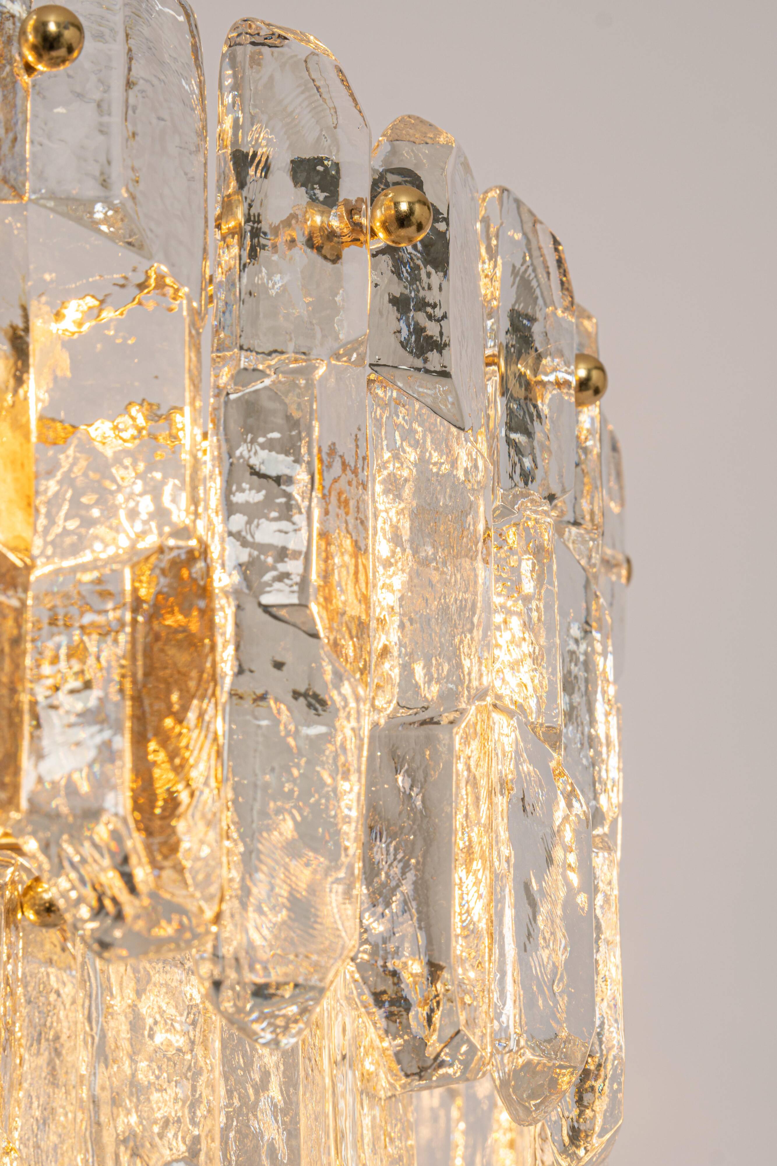 1 of 3 Palazzo chandelier in gilded brass and Murano glass, Kalmar, Austria, 1970s