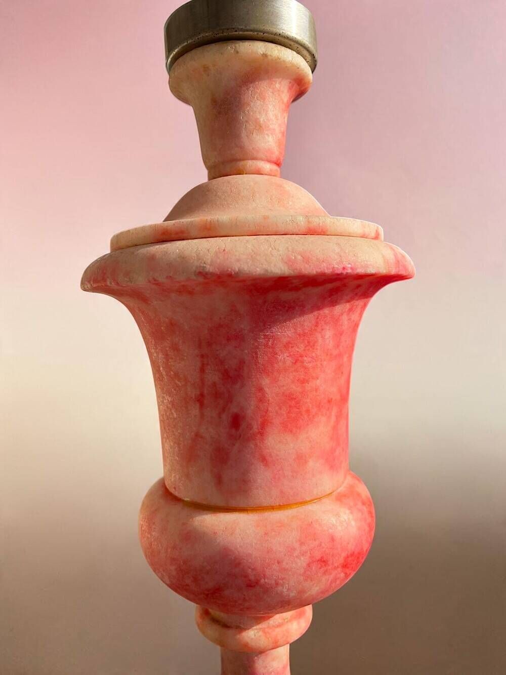 Italian hand carved pink alabaster urn lamp