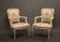Pair of Louis XV style armchairs – Carved, gilded wood and brocade fabric