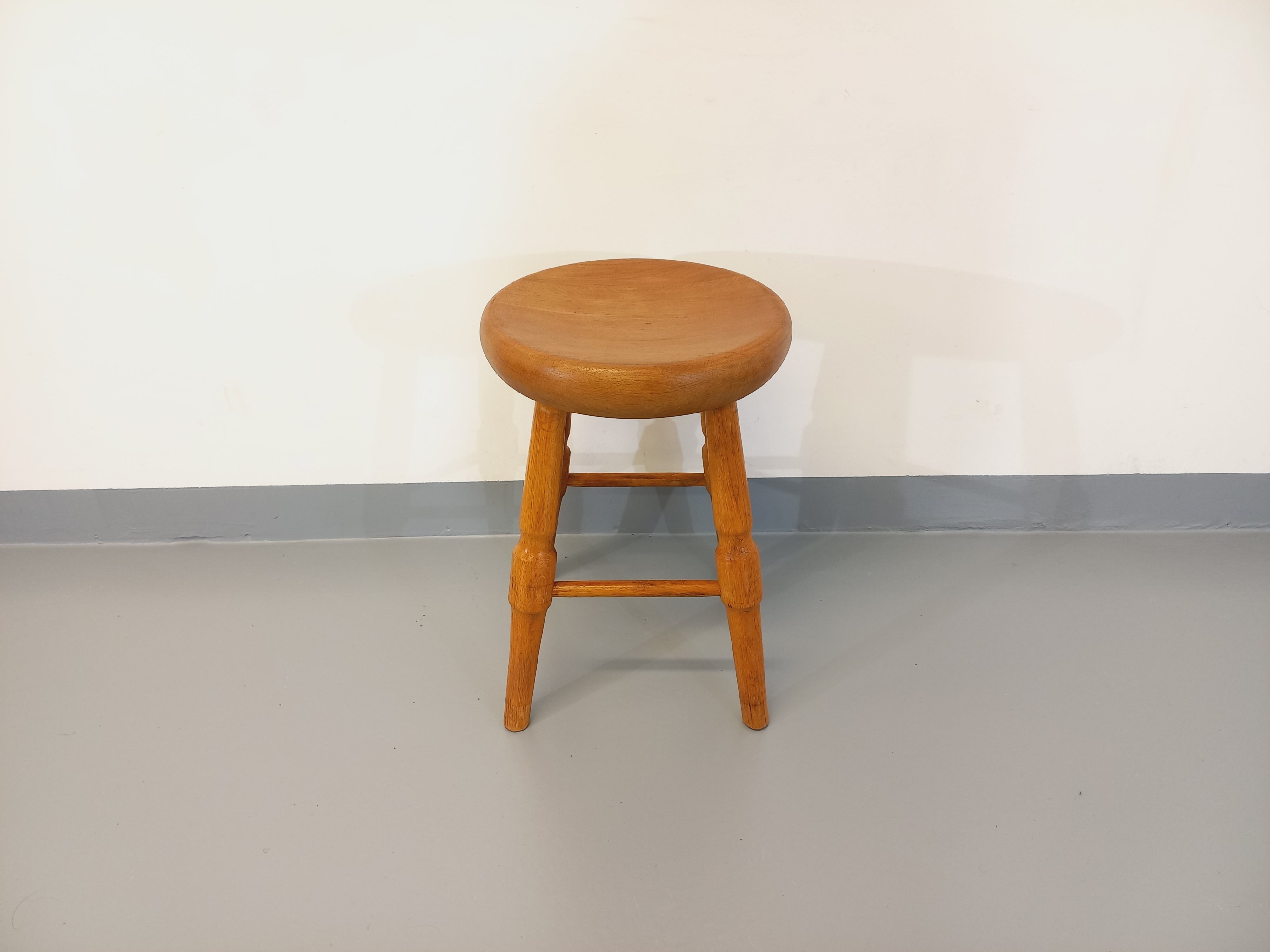 Vintage solid oak stool from the 50s 60s