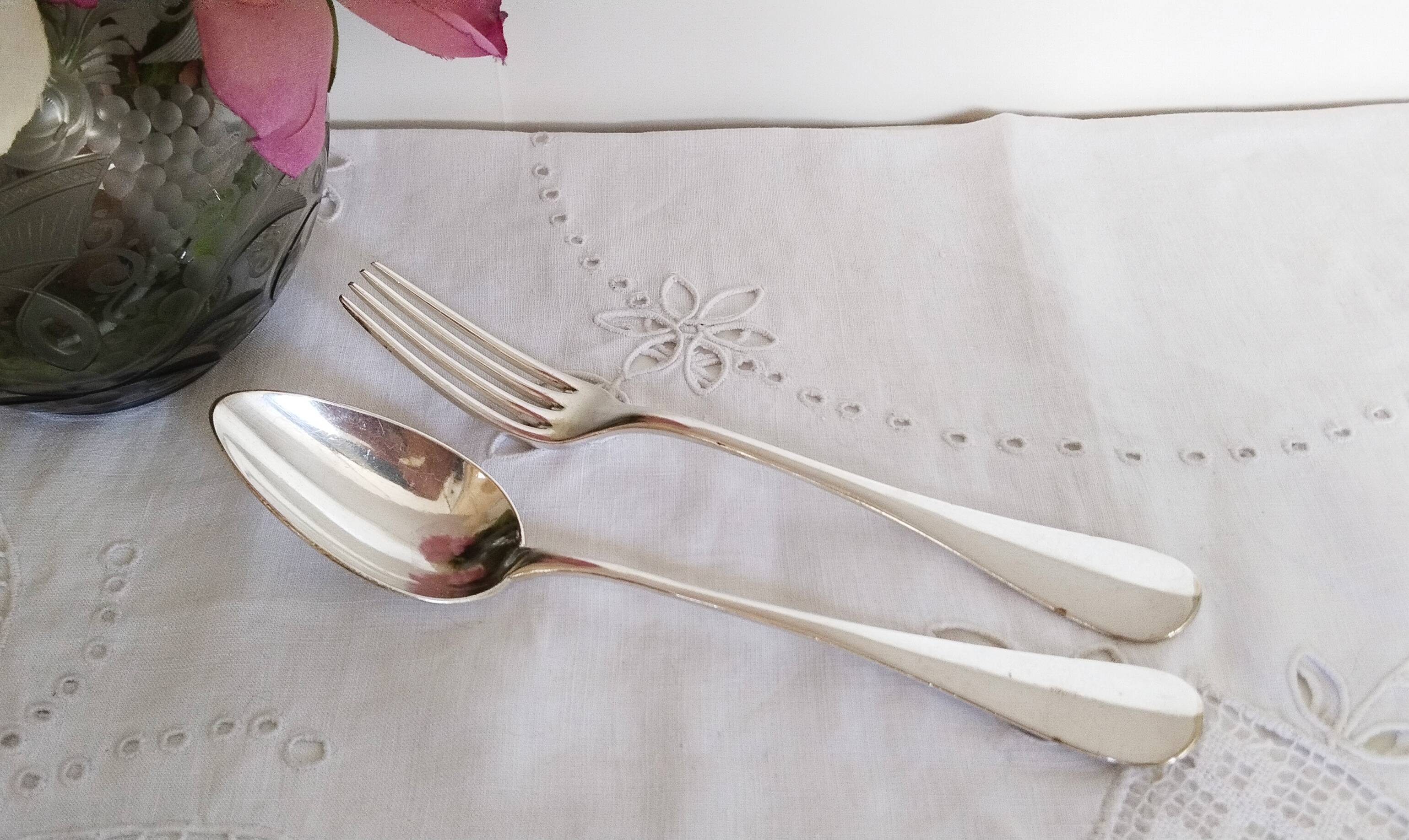 Silver cutlery set, 1 fork and 1 spoon, J Casses et Cie