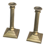Pair of gilded brass candlesticks, vintage column shape