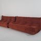 Ligne Roset Pair of 3-seater Togo sofas in rust velvet