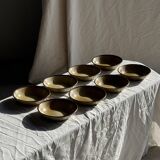 Set of 8 brown-rimmed stoneware deep plates Atelier Saint Simon D19.5