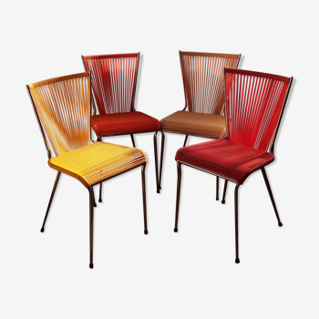 Lot de 4 chaises scoubidou des années 60