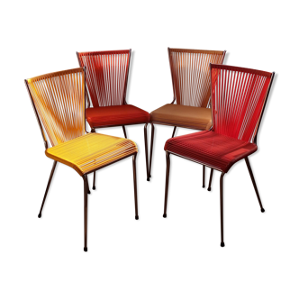 Lot de 4 chaises scoubidou des années 60