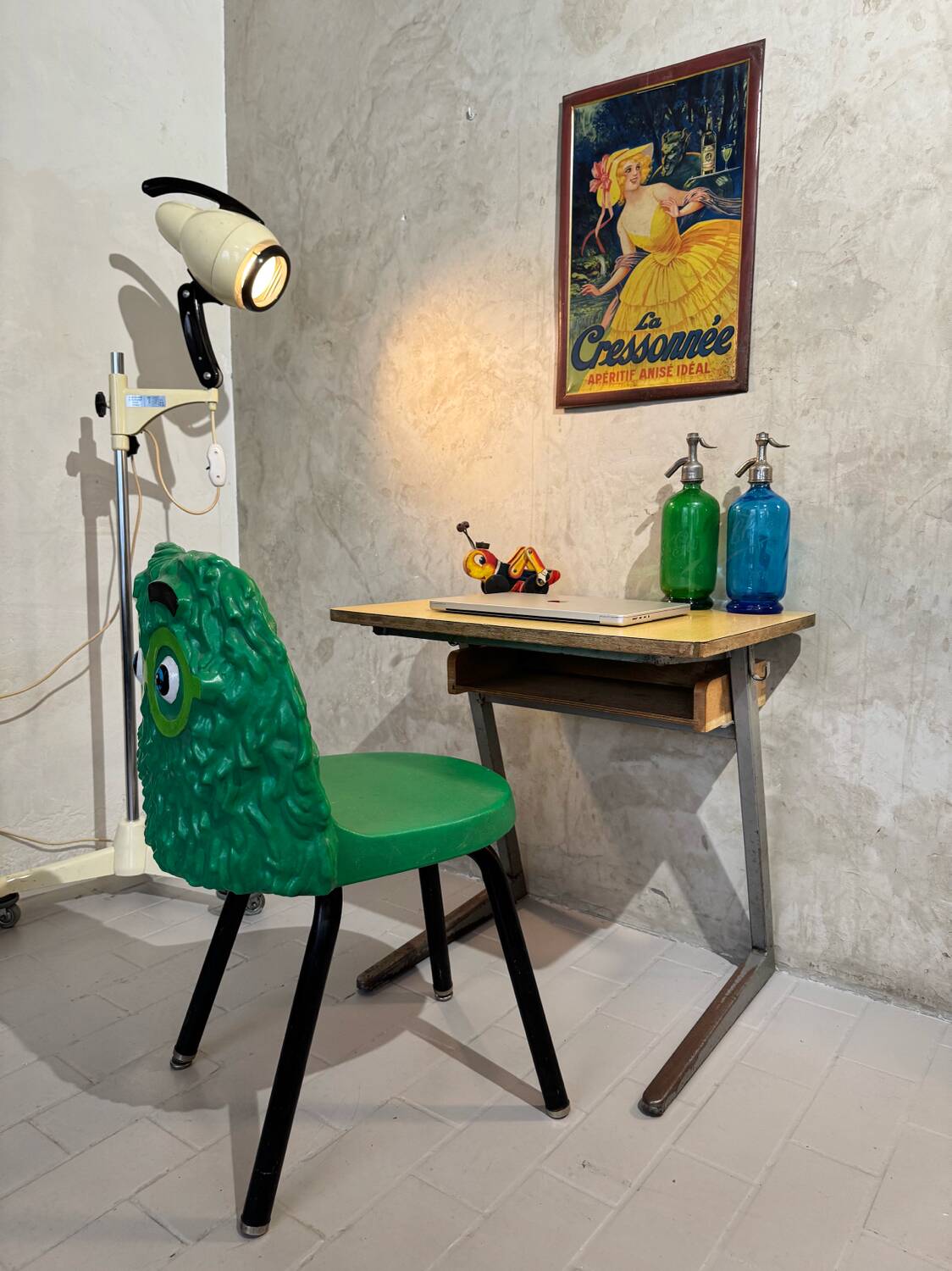 Small vintage wood and iron school desk from 1960-1970