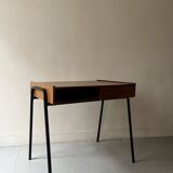 Desk in wood and black metal design 1950