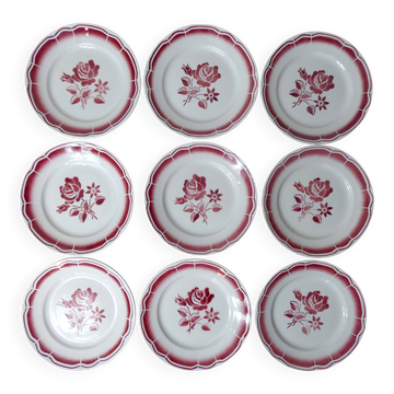 9 flat plates in FB Digoin pink earthenware