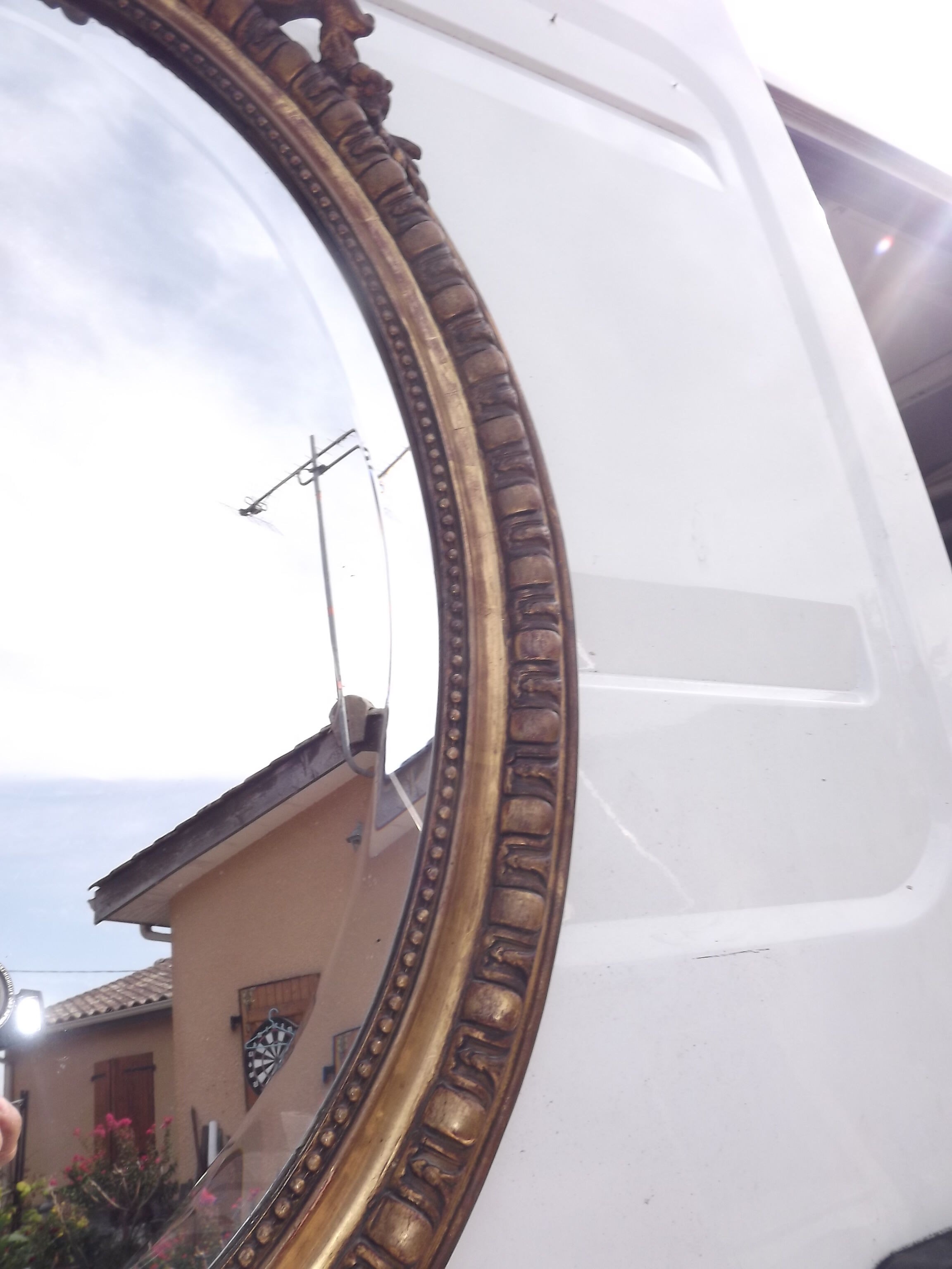 Mirror 19th wood and stuk golden oval 97x62cm