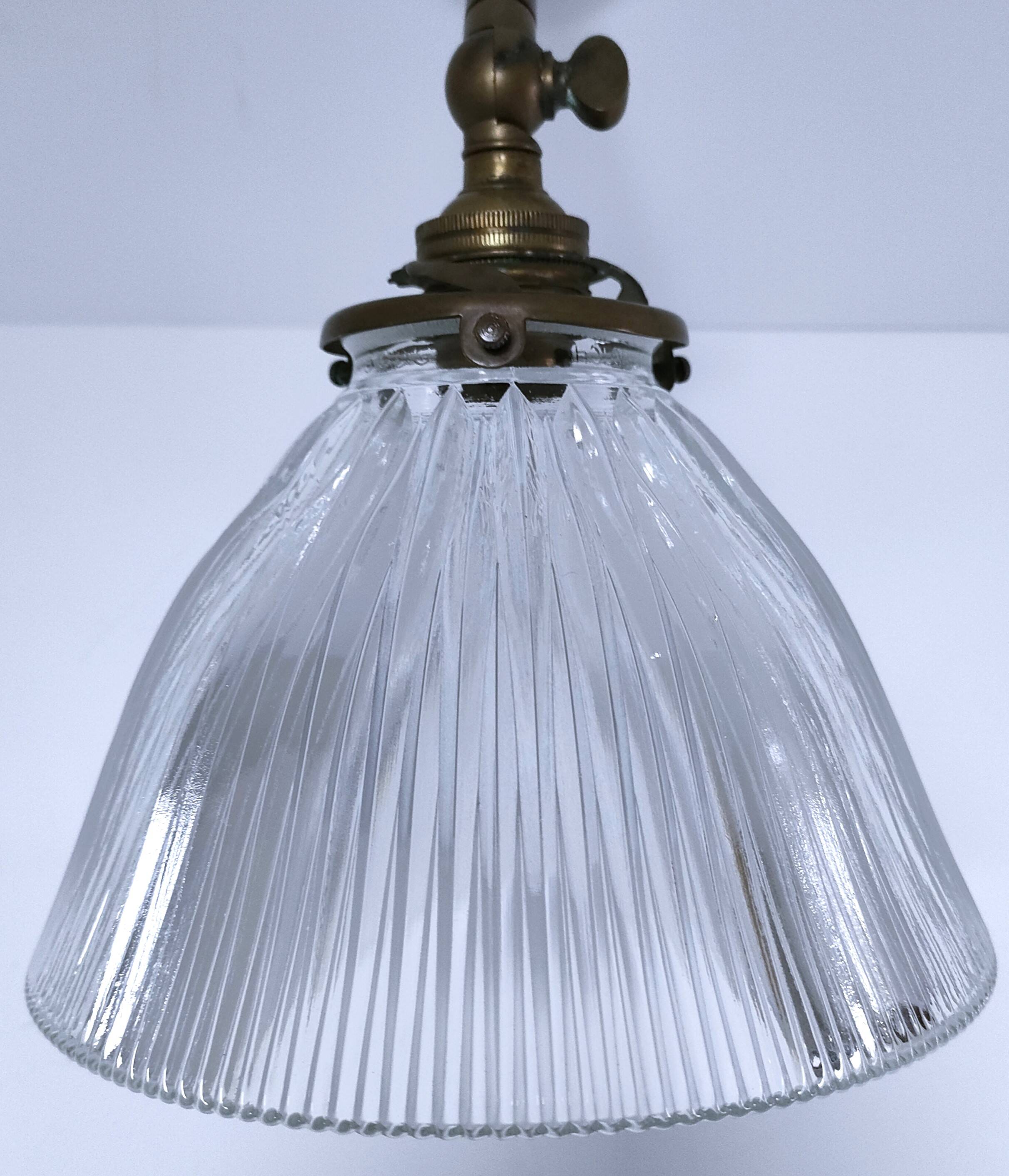 Articulated wall light glass Holophane brass porcelain