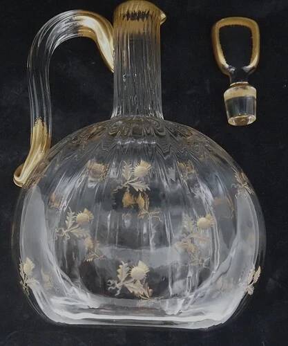 Daum Nancy, thistle carafe, engraved, gilded, crystal, very good condition.