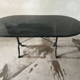 Tropical green granite table in wrought iron