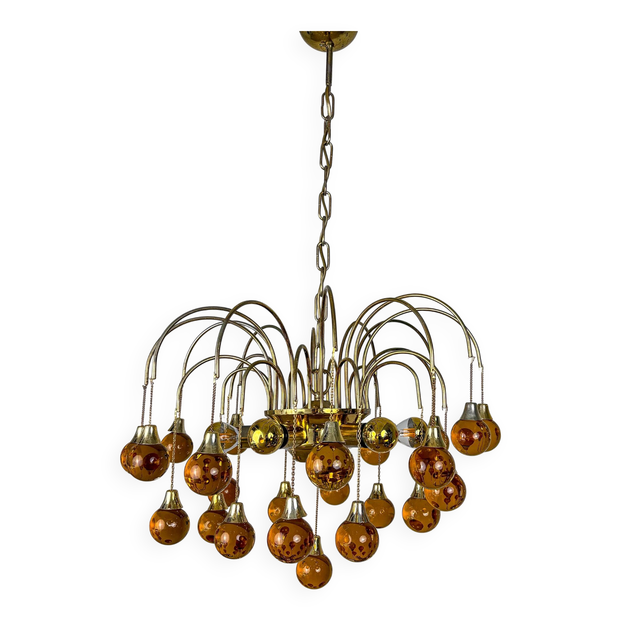 Gaetano Sciolari cascade chandelier for Venini, orange Murano glass drops, Italy, 1970s