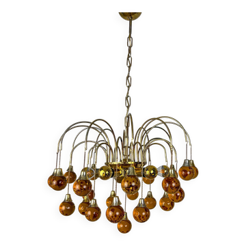 Gaetano Sciolari cascade chandelier for Venini, orange Murano glass drops, Italy, 1970s