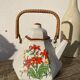 Théière japonaise 80s à décor de fleur et bambou