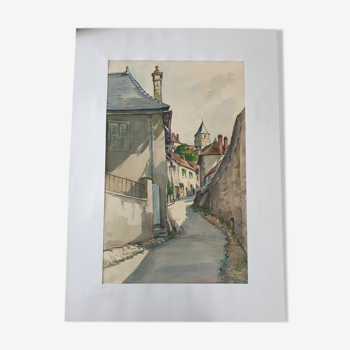 Aquarelle sur papier "Saint Affrique, Aveyron" Signée en bas à droite, André Duculty (1912-1990)