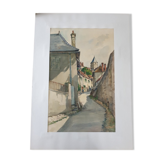 Aquarelle sur papier "Saint Affrique, Aveyron" Signée en bas à droite, André Duculty (1912-1990)
