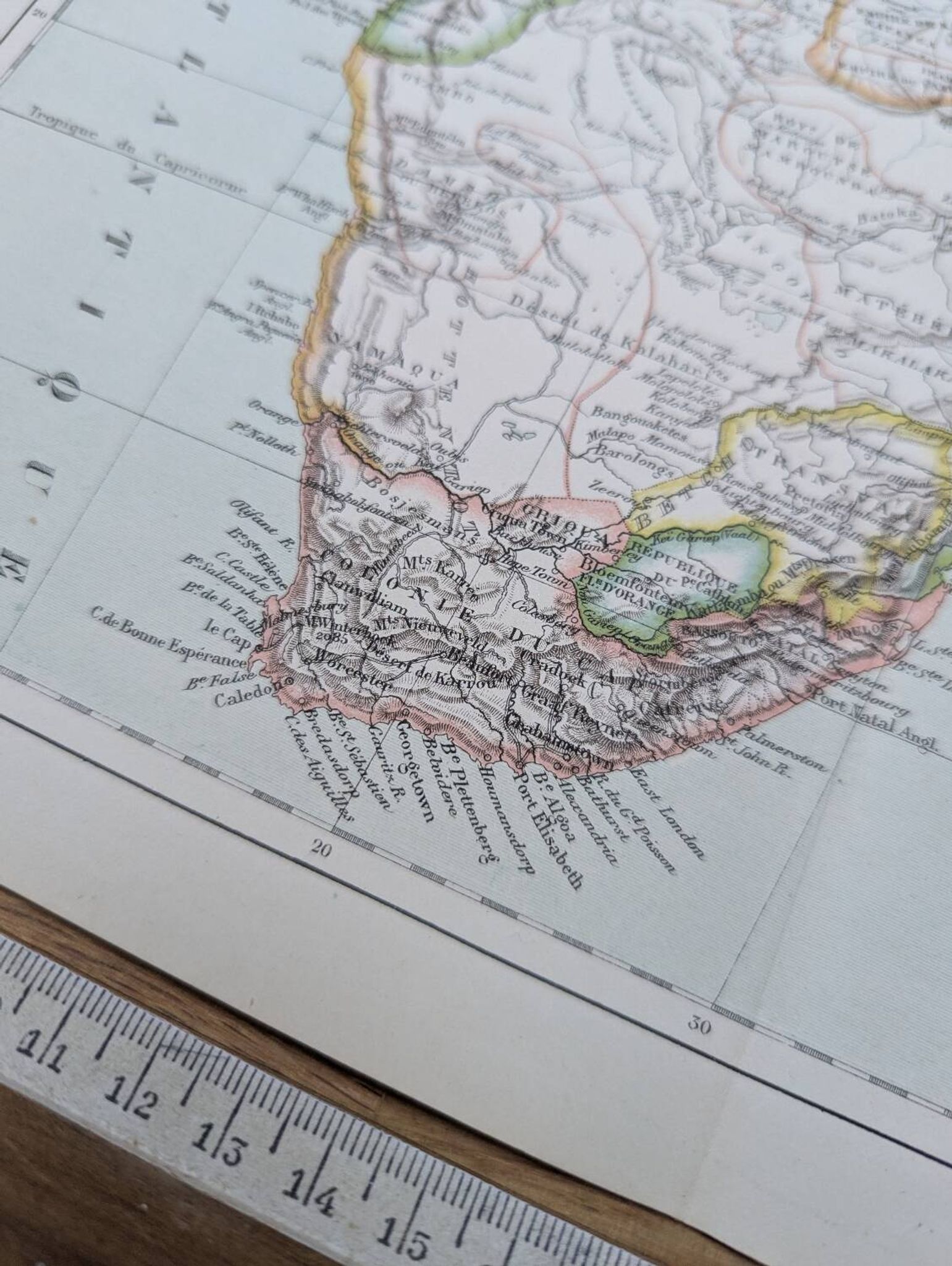 Imprimée en 1885, le sud de l'Afrique.