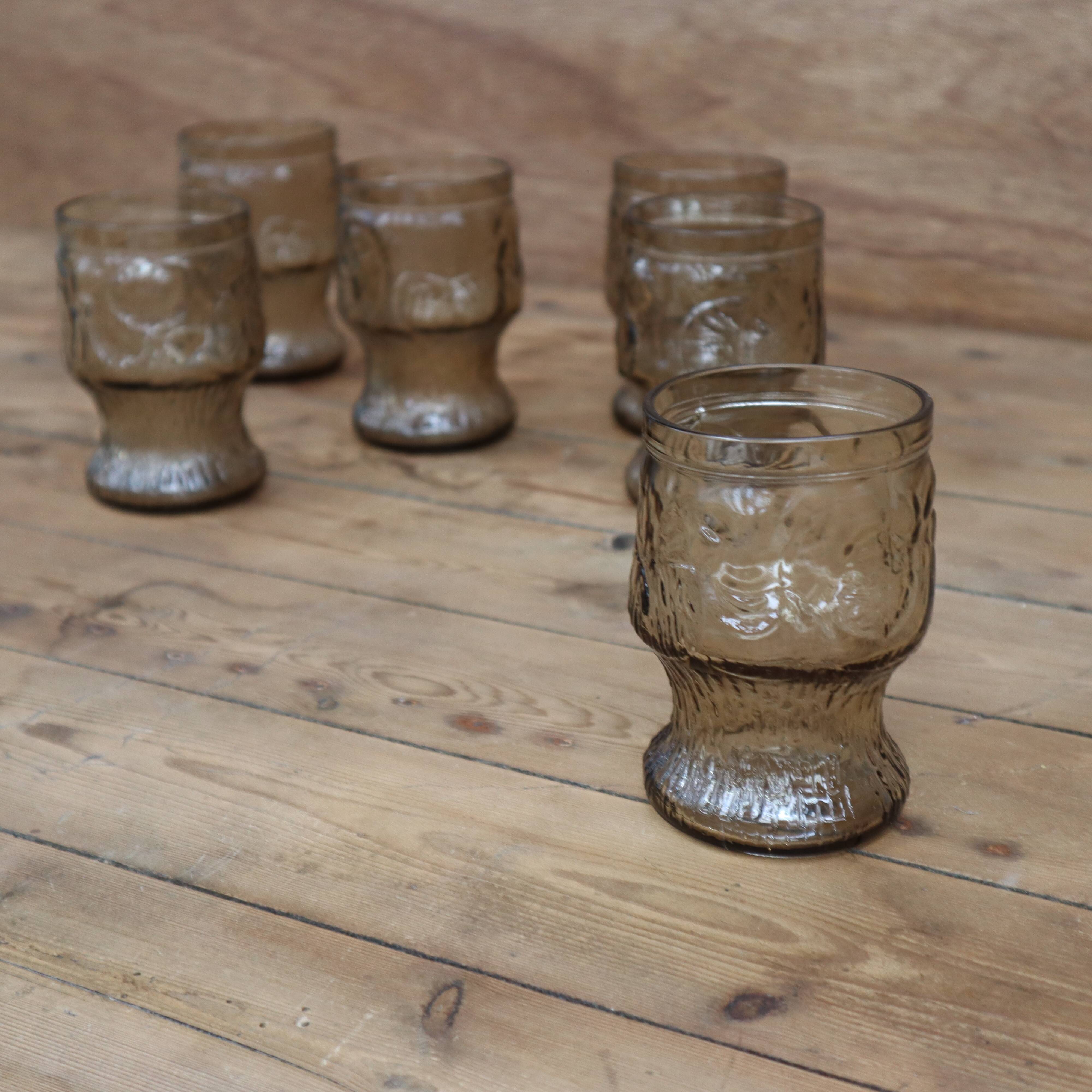 Set of 6 orangeade glasses Fidenza Italy vintage 70's, fruit patterns