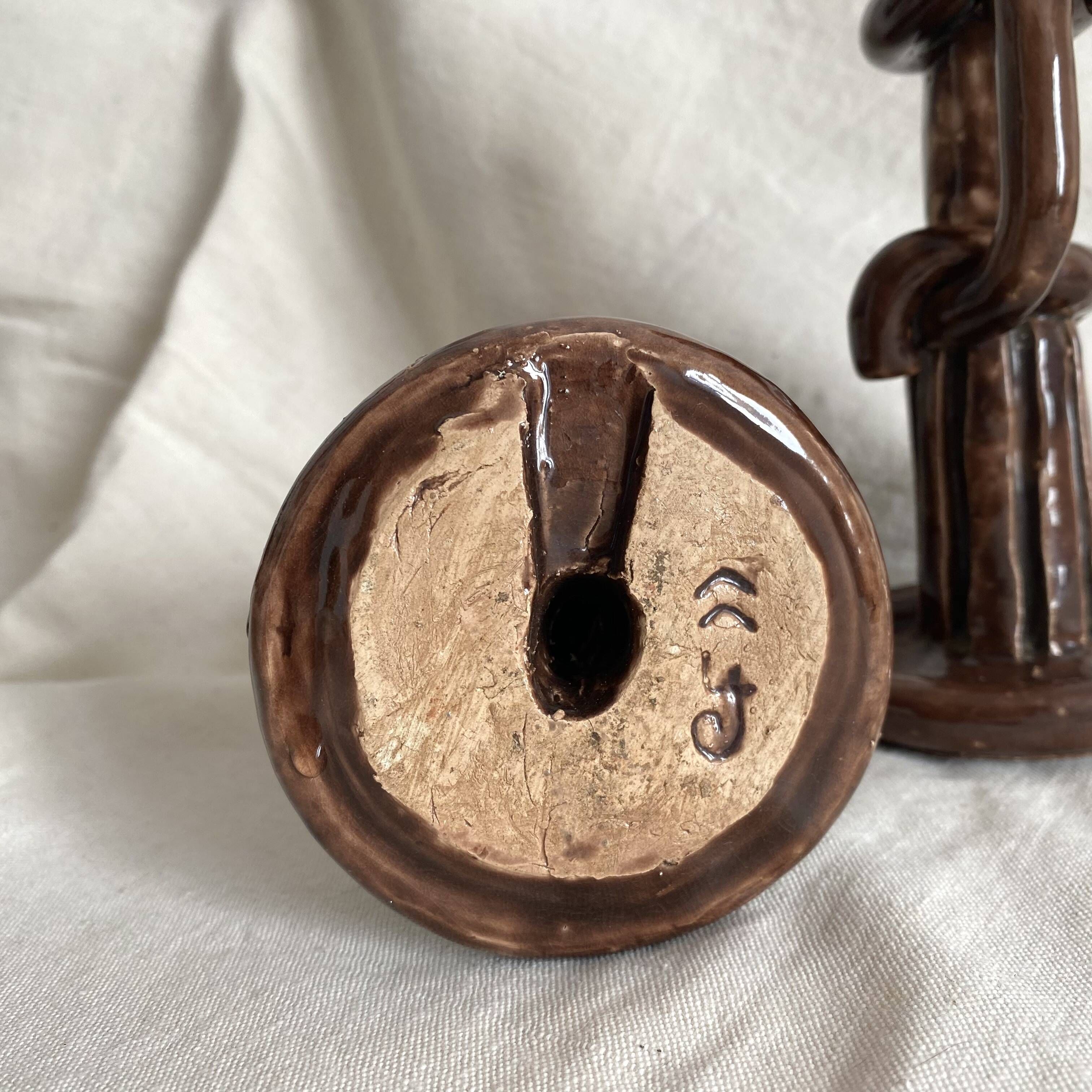Pair of column candle holders in handmade ceramic