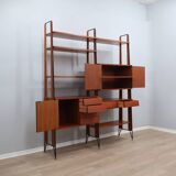 Mid century modular teak bookcase with bar unit, Italy 1950s