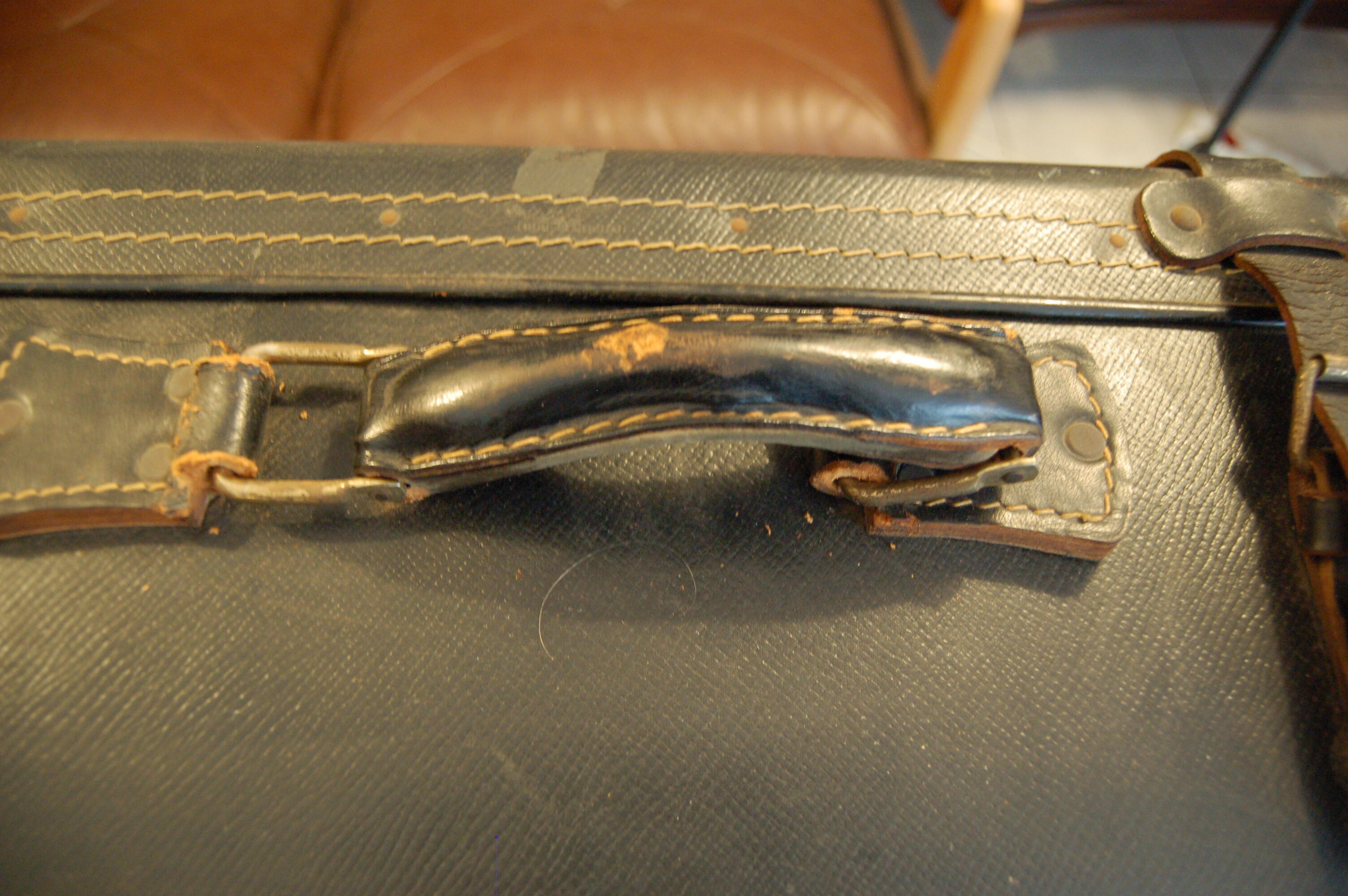 60s black vintage suitcase leather boiled cardboard
