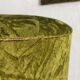 Green velvet storage pouffe from the 1960s.