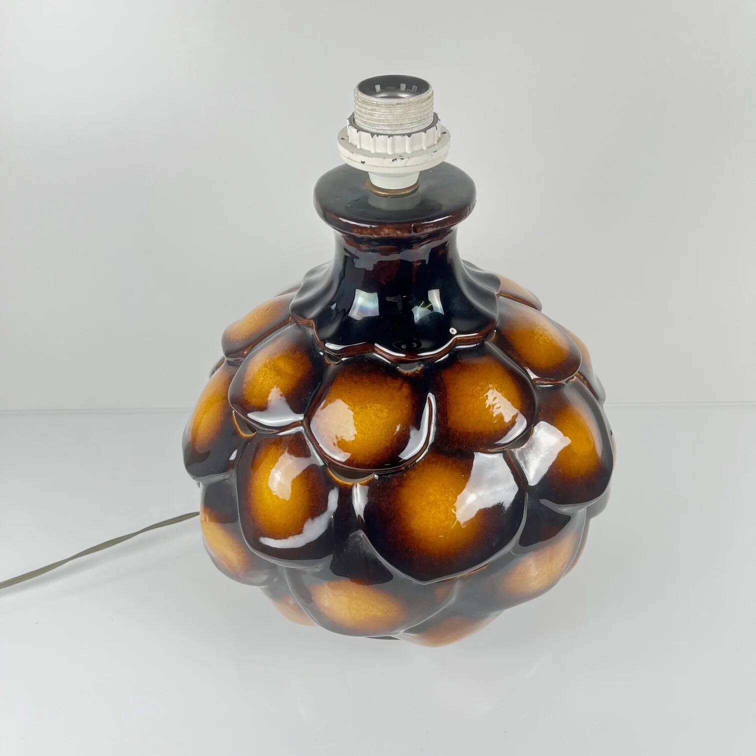 Pied de lampe de table, 2 feux, en céramique "écaille", 1970