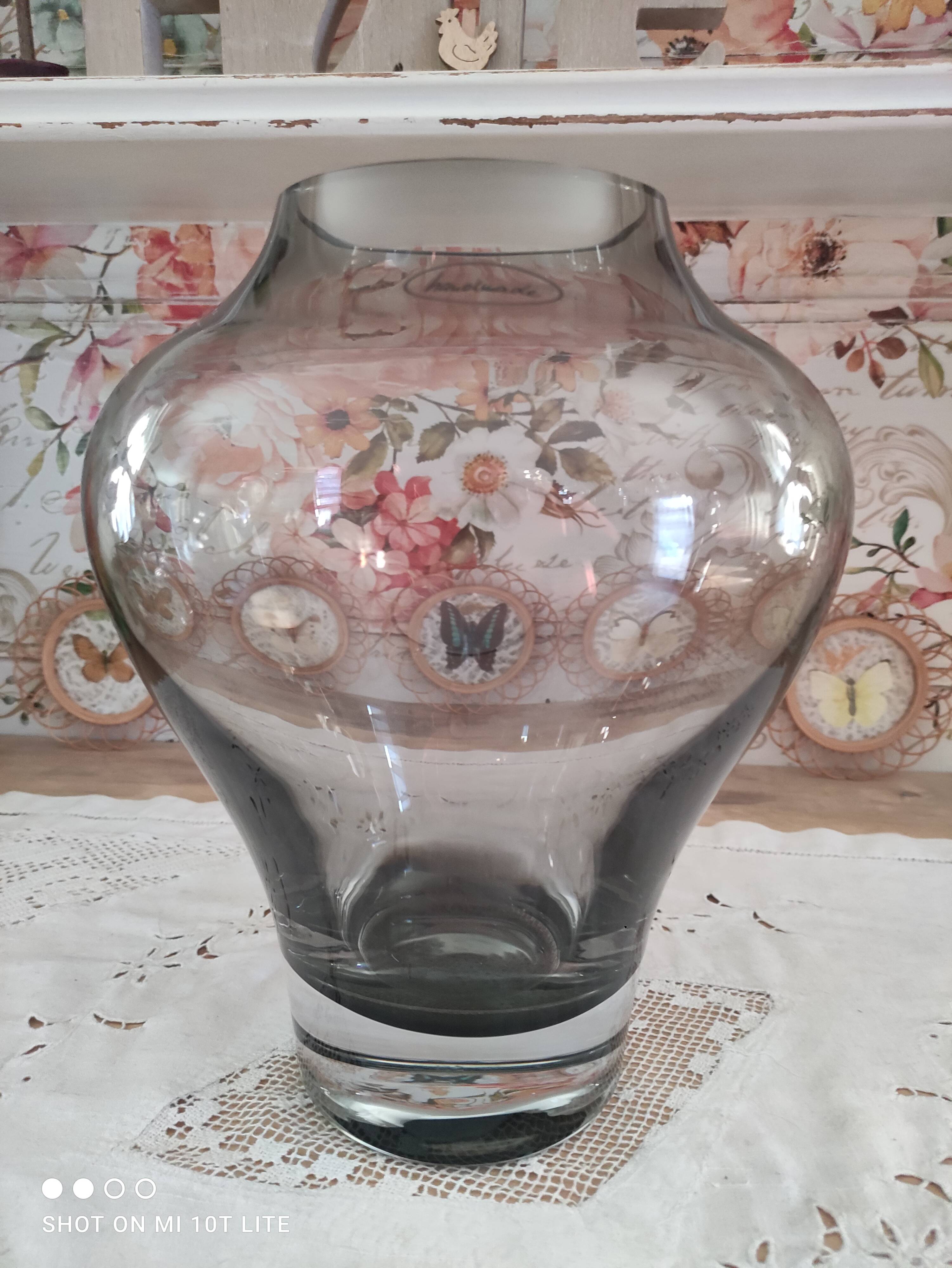 Large gradient anthracite smoked glass vase