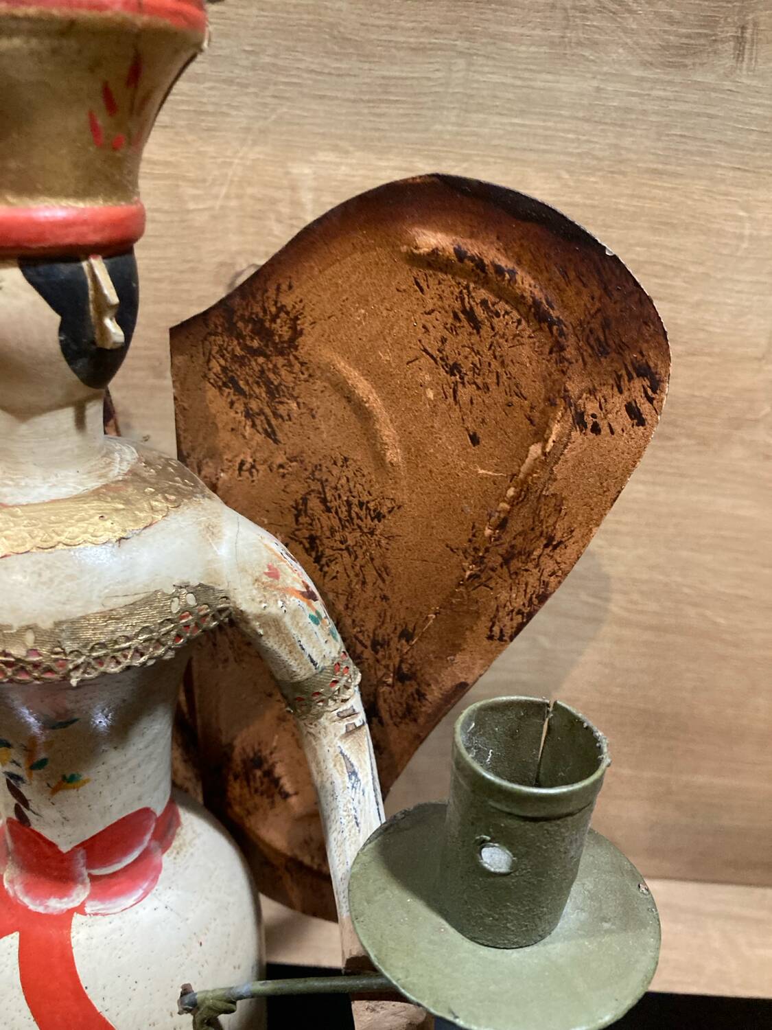 German polychrome wooden angel of light candle holder